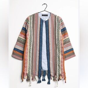 Zara Embroidered Jacquard Coat Jacket Festival